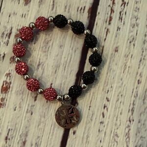 Rustic Cuff Black and Pink Beaded Bracelet